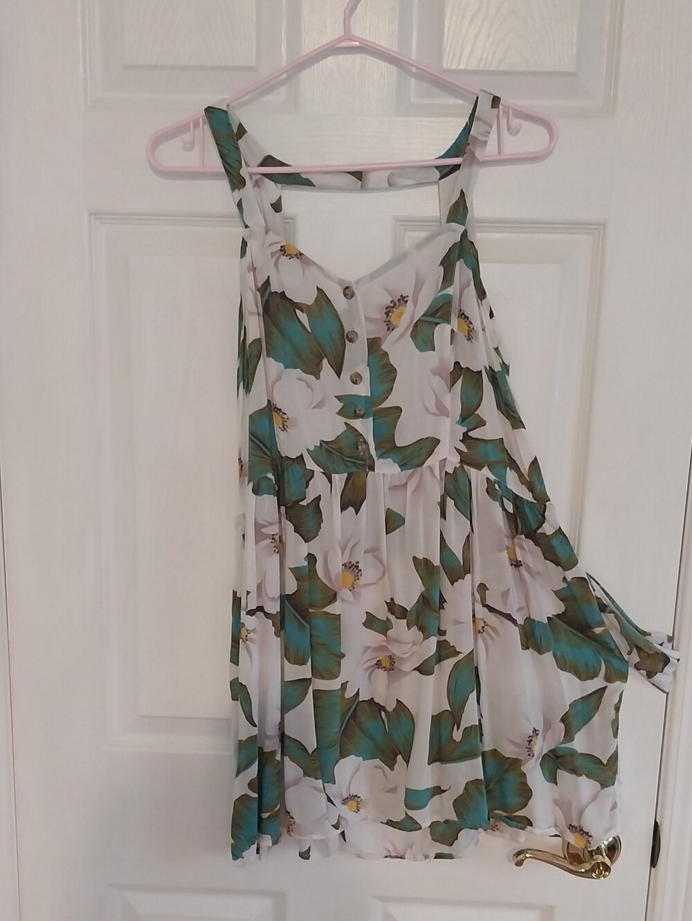 Topshop White Floral Sundress with Green Leaves With Pockets